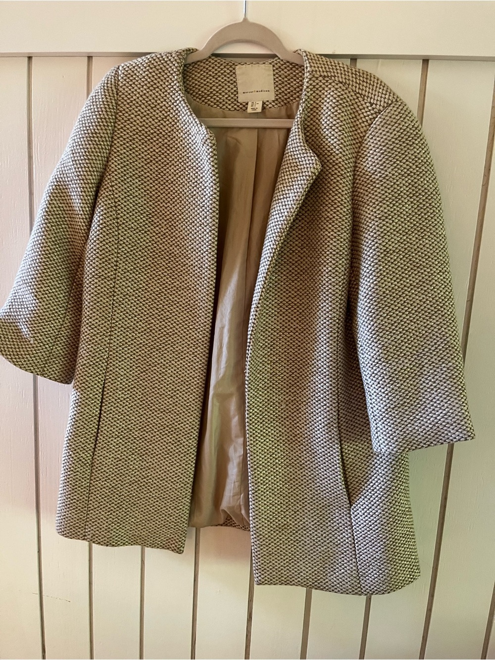 mercer & madison Cream and Black Textured Open-Front Blazer